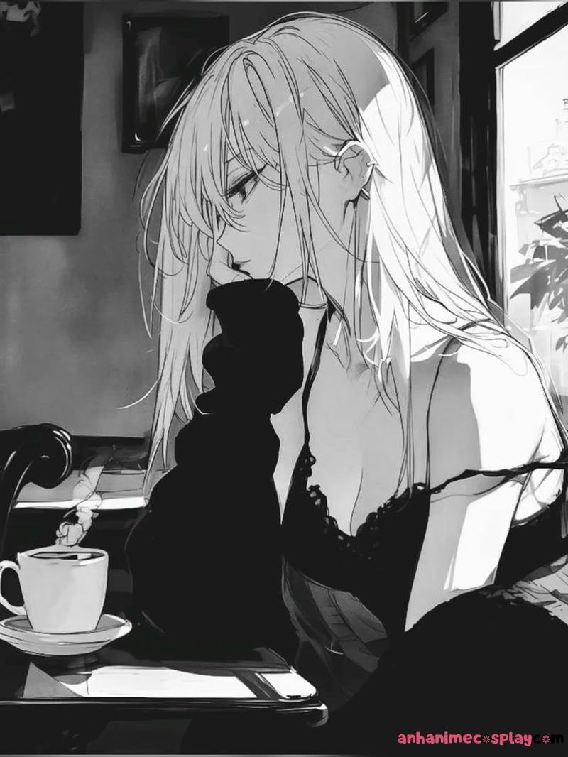 anime girl trắng đen